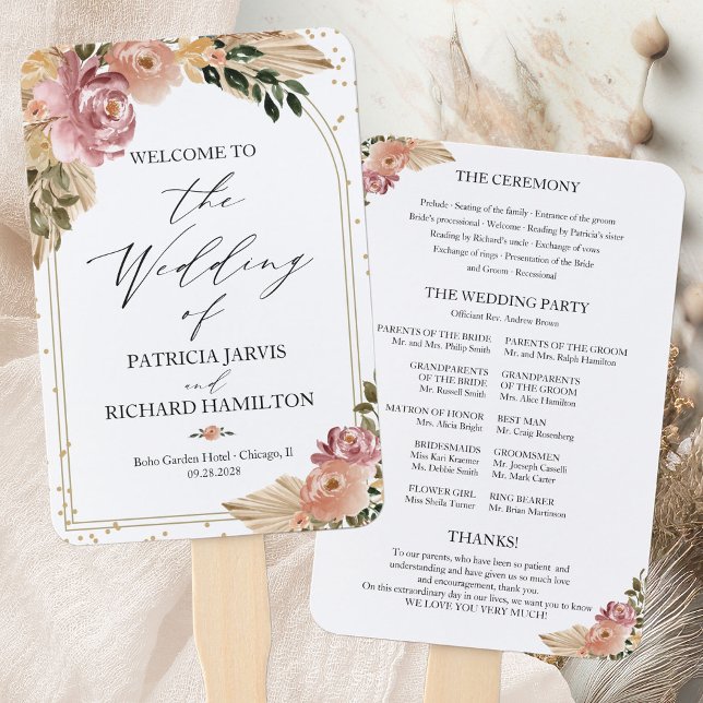 Éventail Couleurs neutres Boho Floral Wedding Programme (Créateur téléchargé)