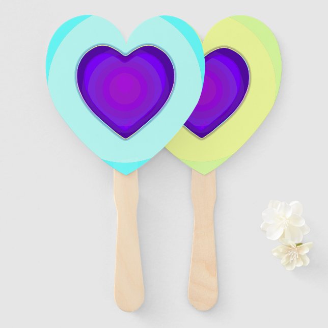 Éventail Couleurs pastel & coeurs violets battre (Devant et derrière)