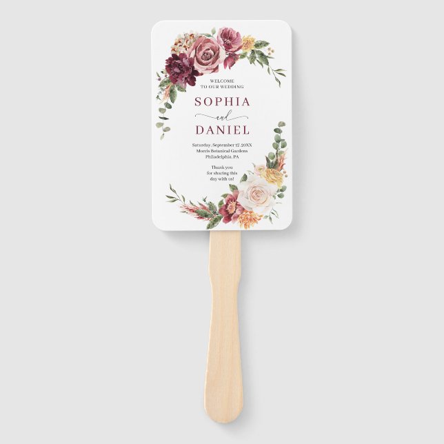 Éventail Country Boho Rose Floral Wedding Programme Ventila (Devant)
