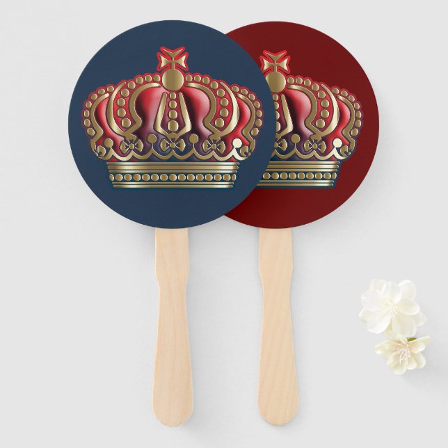 Éventail Couronne de la Croix Royale - Bleu Or (Devant et derrière)