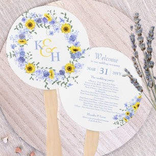 Éventail Couronne de mariage Tournesols Roses Bleu Poussiér