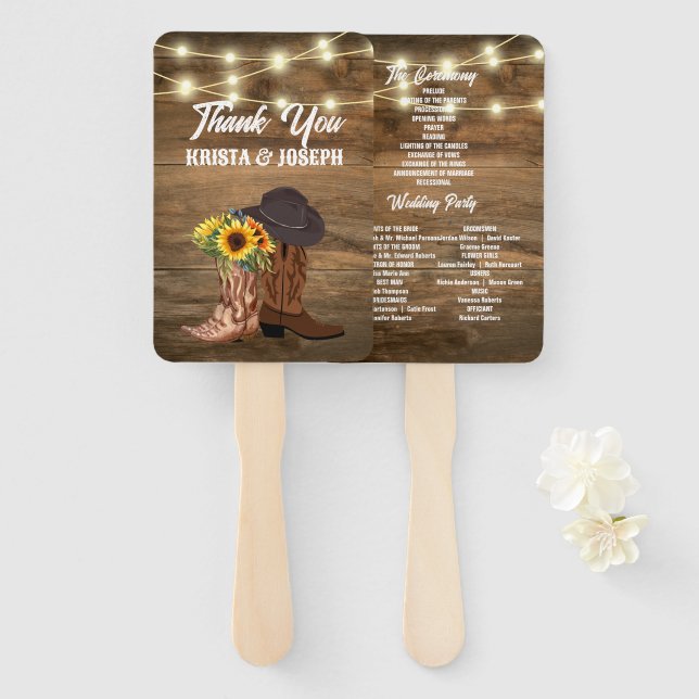 Éventail Cowboy Boots Sunflower Western Wedding Programmes (Devant et derrière)