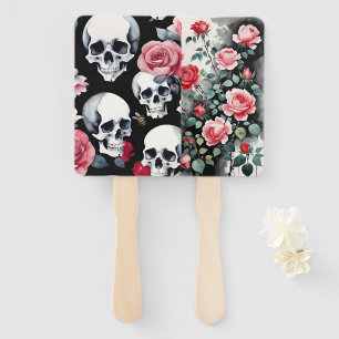 Éventail Crânes Roses et Papillons Goth Aquarelle