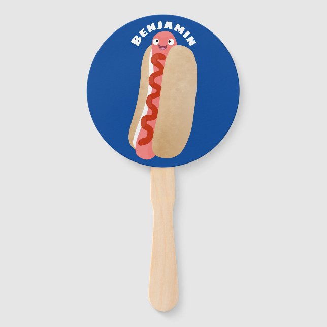 Éventail Curieux hot dog Weiner dessin animé (Devant)