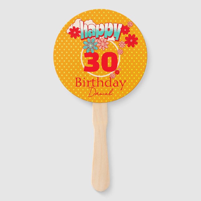 Éventail Custom Name & Age, Happy Birthday (Devant)