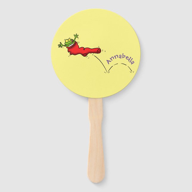 Éventail Cute grenouille dans une chaussette rouge saut de  (Devant)