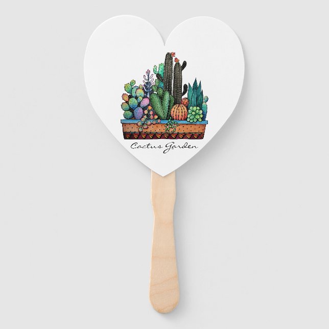 Éventail Cute Watercolor Cactus Garden (Devant)