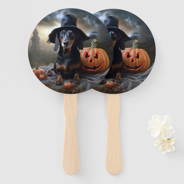 Éventail Dachshund Halloween effroi (Devant et derrière)