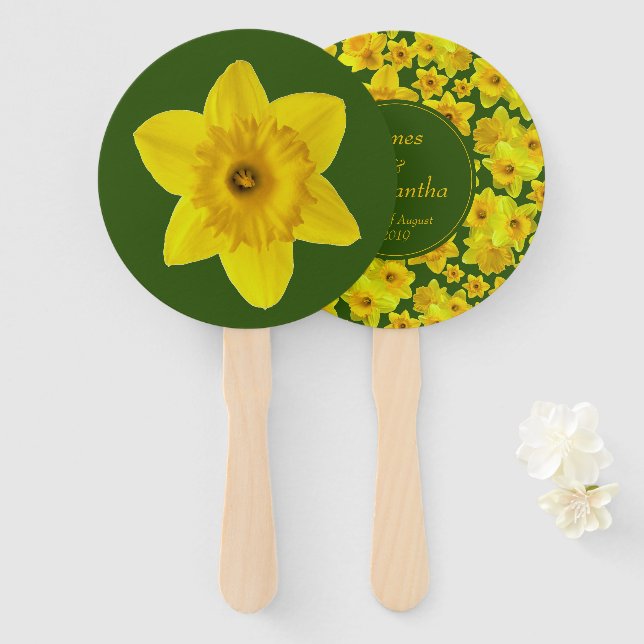 Éventail Daffodique de printemps jaune - Mariage (Devant et derrière)