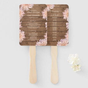 Éventail Dahlia Pink Floral Rustic Wood Wedding Programme