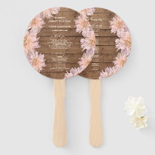 Éventail Dahlia Pink Floral Rustic Wood Wedding Programme