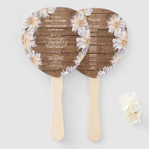 Éventail Dahlia Pink Floral Rustic Wood Wedding Programme