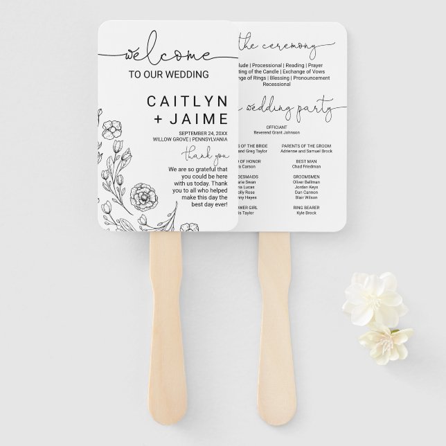 Éventail Dainty Elegance Wedding Programme (Devant et derrière)