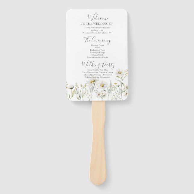 Éventail Daisy Fleur sauvage Wedding Programme (Devant)
