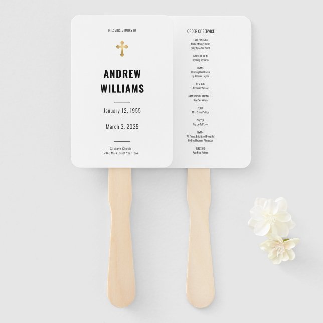 Éventail Dans Love Mémoire Funeral Programme Noir Blanc (Devant et derrière)