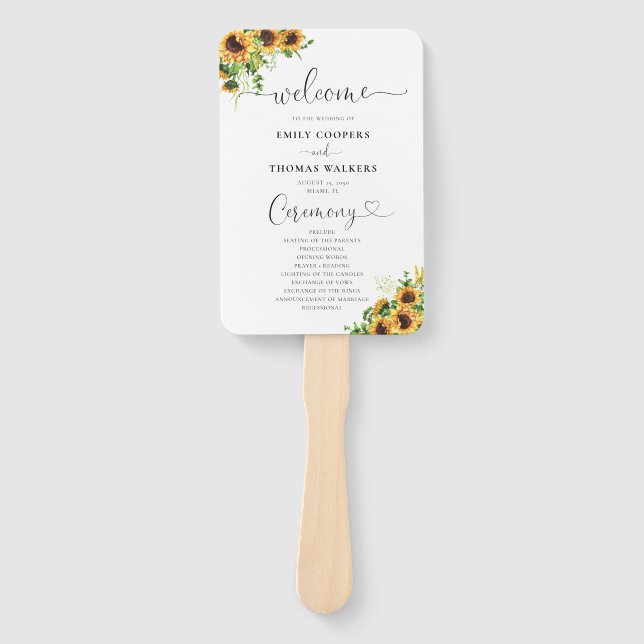 Éventail de main de programme de mariage tournesol (Devant)