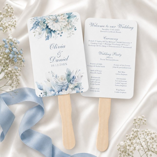 Éventail de programme de mariage à fleurs sauvages (Dusty Blue Wildflower Wedding Program Fan)