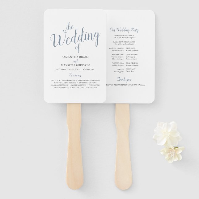 Éventail de programme de mariage à typographie sim (Devant et derrière)