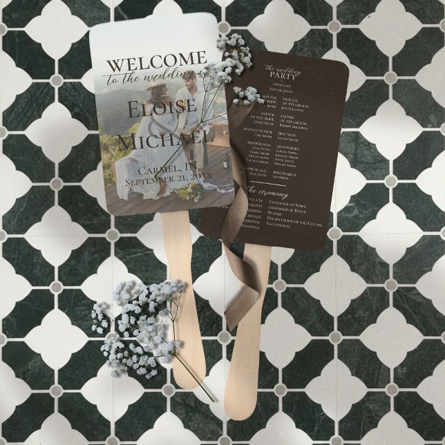 Éventail de programme de mariage marron rustique a (Keep guests cool and informed with this Modern Photo Rustic Brown Wedding Program Fan!)