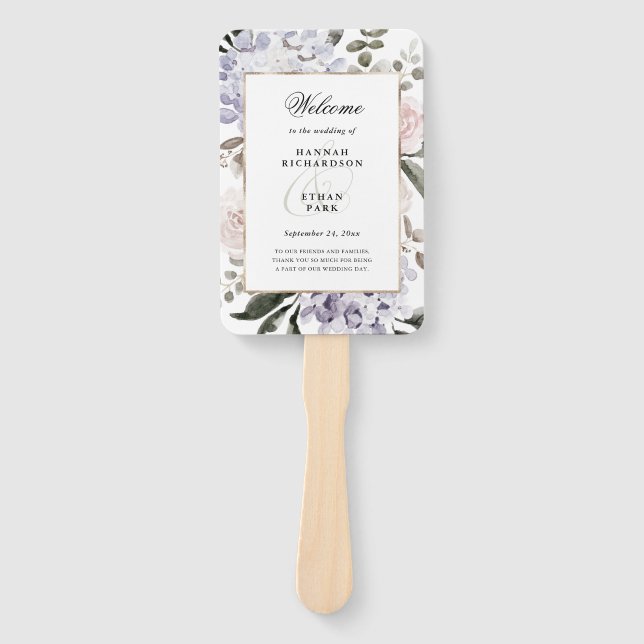 Éventail Délicat aquarelle Hydrangea Floral | MARIAGE (Devant)
