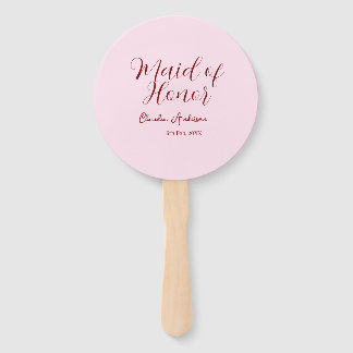 Éventail Demoiselle d'honneur mauve nom date rose pastel ma