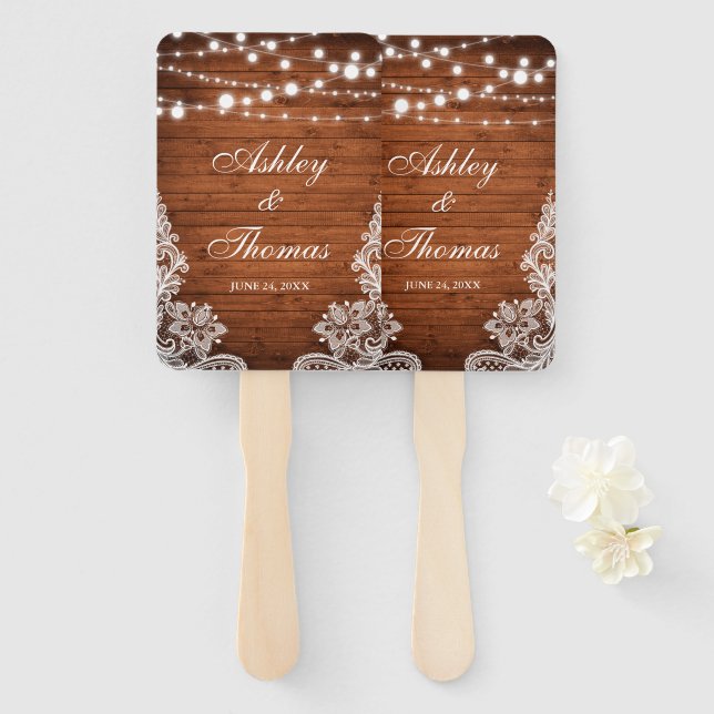 Éventail Dentelle Russe Mariage à cordes de bois (Devant et derrière)