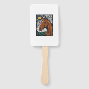 Éventail Dessin artistique de cheval gravé vintage nuit éto
