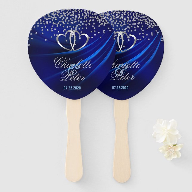 Éventail Diamants Bleus Royaux/Mariage des Coeurs (Devant et derrière)