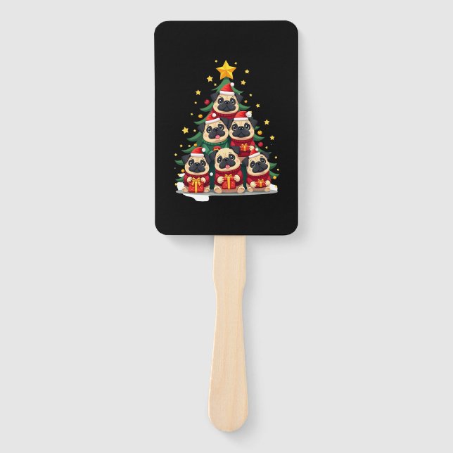 Éventail Dog Pugs Christmas Tree Cute Xmas (1) (Devant)
