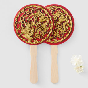 Éventail Dragon Phoenix Red Gold Mariage chinois
