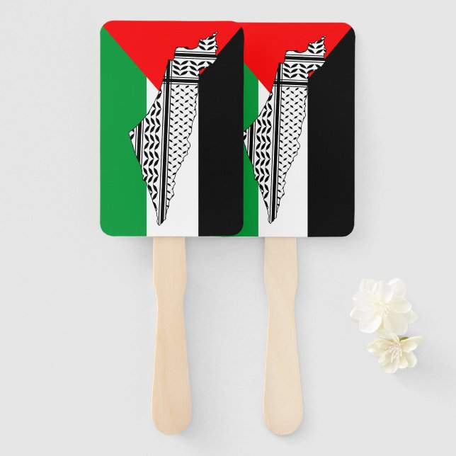 Éventail Drapeau palestinien et carte avec Motif Keffiyeg (Devant et derrière)