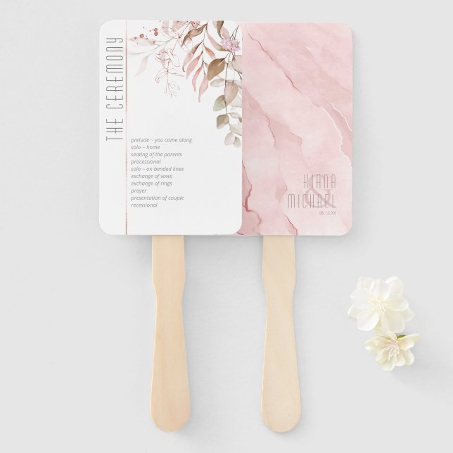 Éventail Dreamy Foliage Mariage Ceremony Blush Pink ID817 (Devant et derrière)
