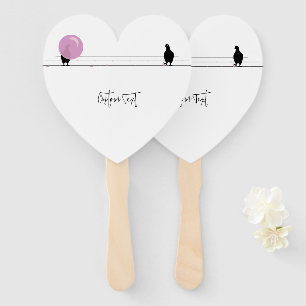 Éventail Drôle mignon Bubblegum Birds sur un fil blanc