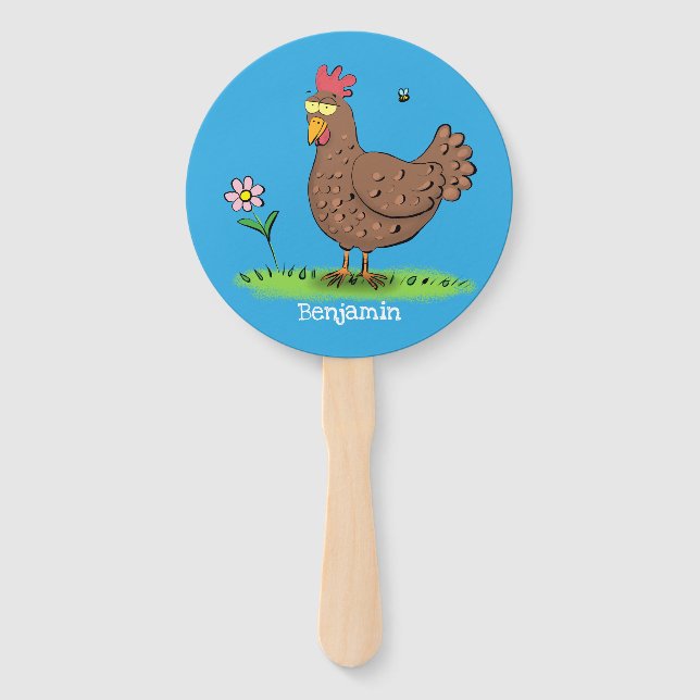 Éventail Drôle poulet rustique whimsical dessin animé (Devant)