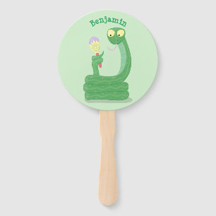 Éventail Drôle serpent vert avec caricature maraca