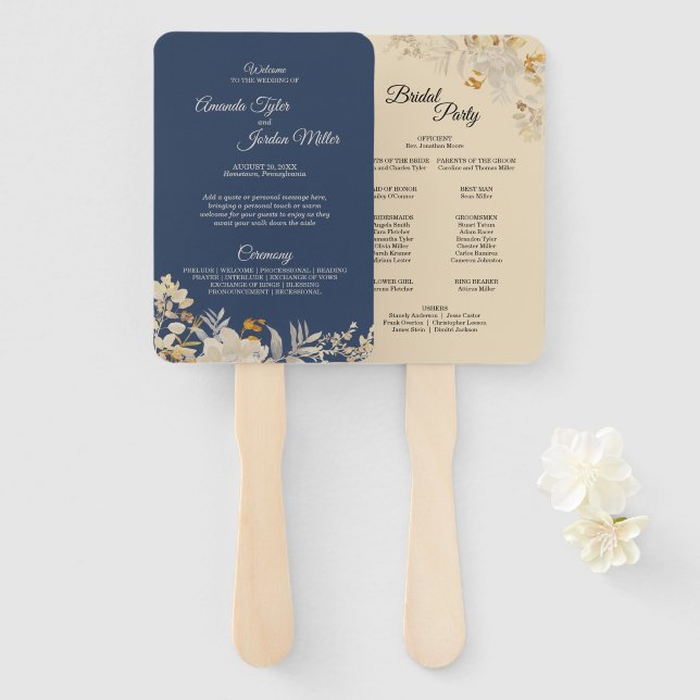 Éventail Dusty Blue Automne Boho Programme de mariage Venti (Devant et derrière)