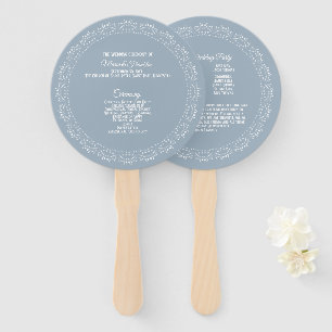 Éventail Dusty Blue avec mandala blanc Programme de mariage
