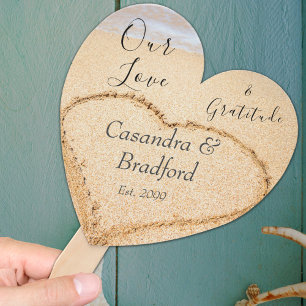 Éventail Dusty Blue Beach Wedding Coeur Sand Faveur