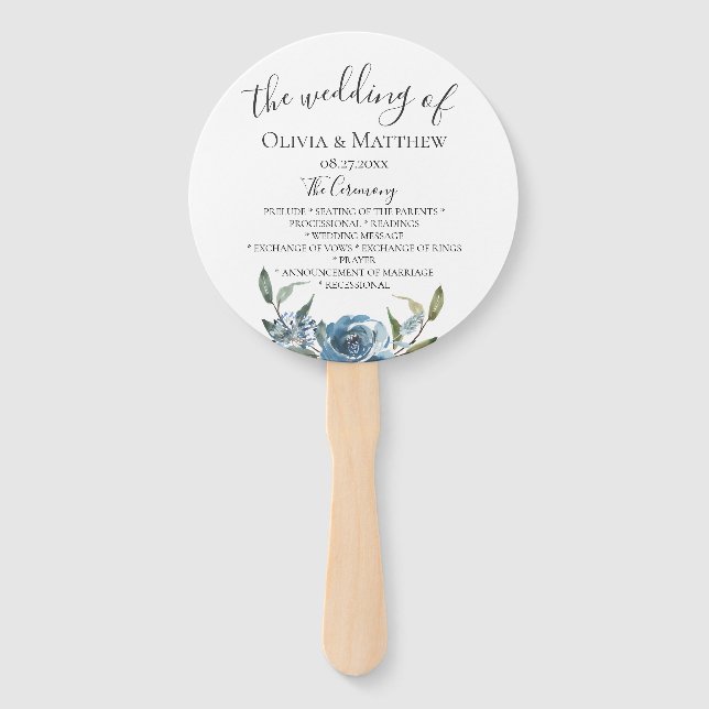 Éventail Dusty Blue Botanical Wedding Programme (Devant)