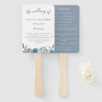 Dusty Blue Botanical Wedding Programme Fan à main