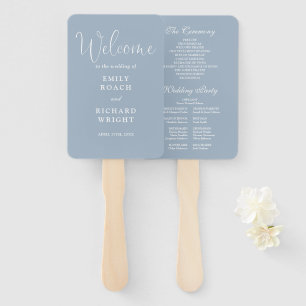 Éventail Dusty Blue Élégant Script Wedding Programme
