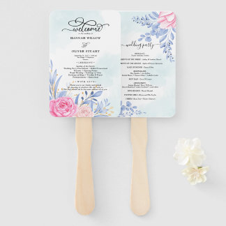 Éventail Dusty Blue Eucalyptus Rose Floral Wedding Programm