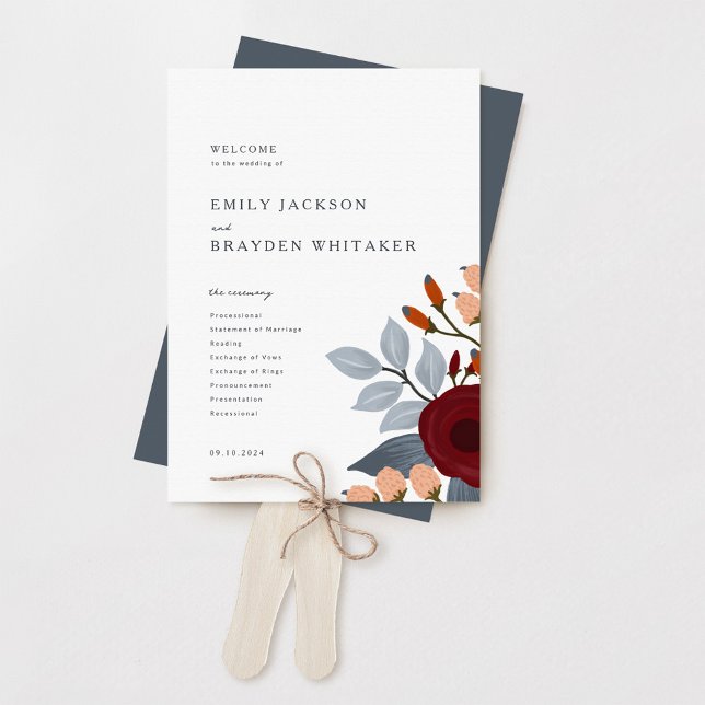 Éventail Dusty Blue Fleur sauvage Wedding Programme (Créateur téléchargé)