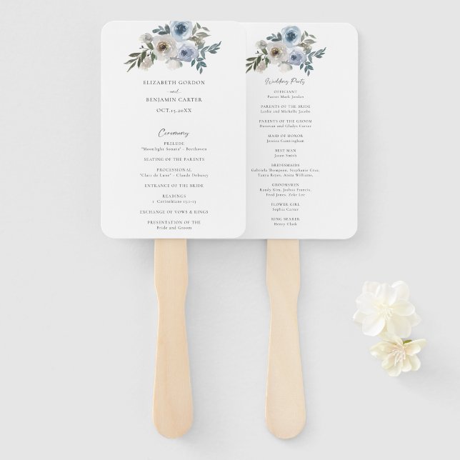 Éventail Dusty Blue Floral Programme de mariage Cérémonie d (Devant et derrière)
