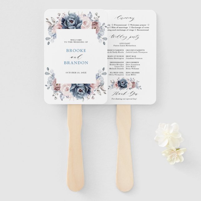 Éventail Dusty Blue Mauve Rose Pink Slate Wedding Programme (Devant et derrière)
