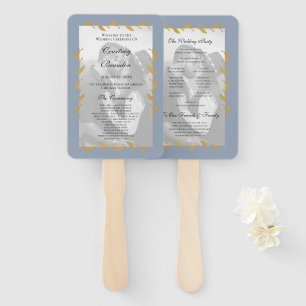 Éventail Dusty Blue Modern Photo Gold Leaf Wedding Programm