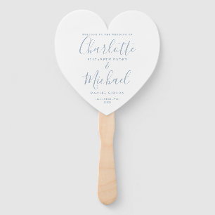 Éventail Dusty Blue Script Mariage Cérémonie Coeur