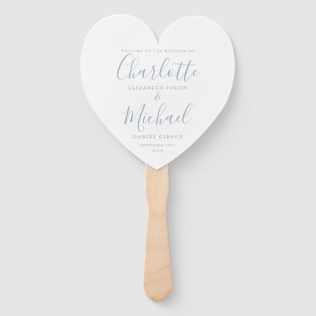 Éventail Dusty Blue Script Mariage Cérémonie Coeur (Devant)