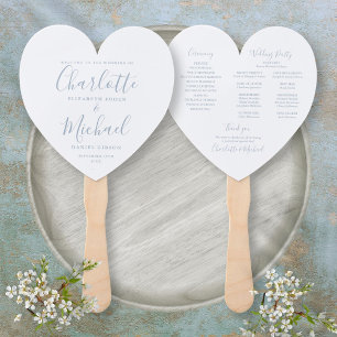 Éventail Dusty Blue Script Programme de mariage Coeur