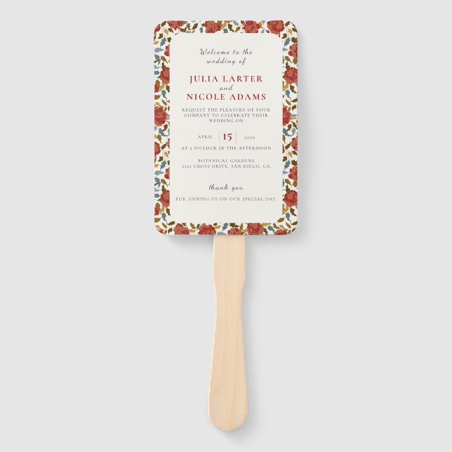 Éventail Dusty Elegant Golden Red Rose Mariage (Devant)